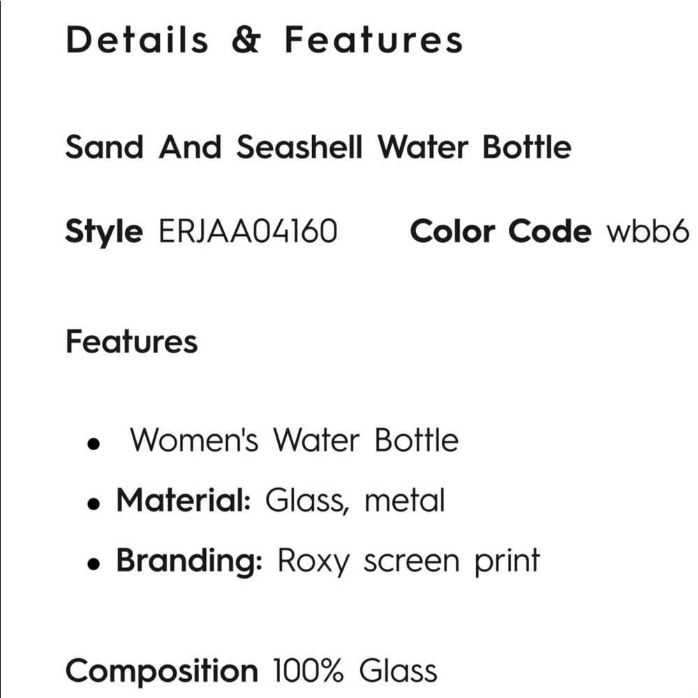 NWT Roxy Sand and Seashell Glass Water Bottle - Picture 5 of 5